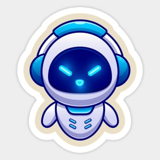 Cute Robot Wearing Headphone Cartoon Sticker